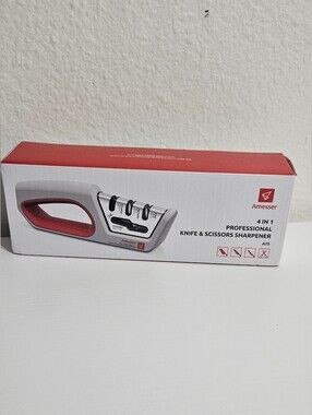 4-in-1 Professional Knife & Scissors Sharpener - Red/Gray